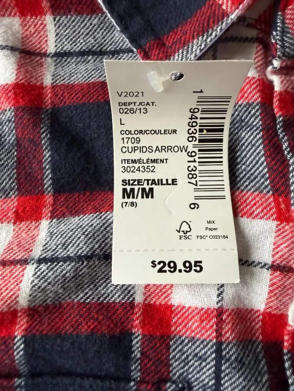 The Children's Place boys red white and blue plaid button down flannel shirt M